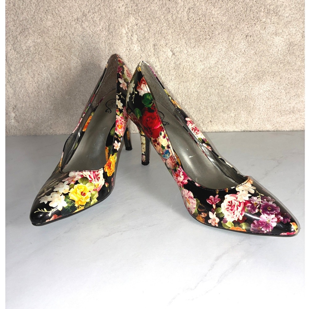 143 Girl Black Floral Pumps - 10 - Stiletto Heels Garden Party Floral